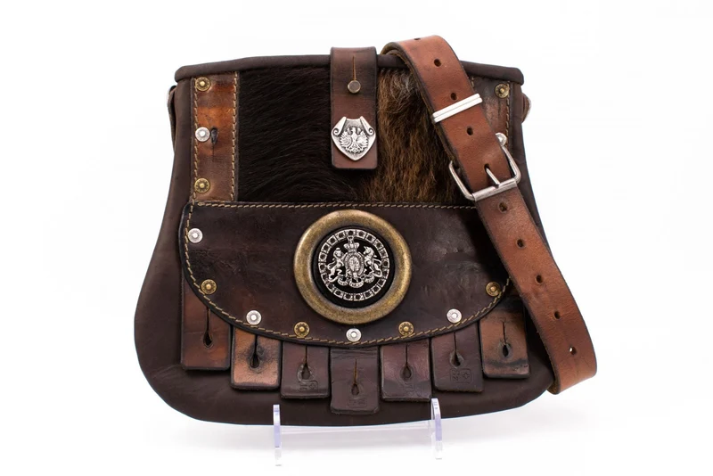 Austrian Leather Kilt Waist Bag with Fur, Heritage Crest & Traditional Tassels