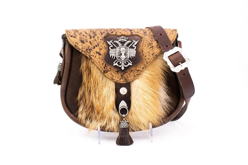 Austrian Structured Leather Handbag with Full Fox Fur & Shield Crest Appliqué