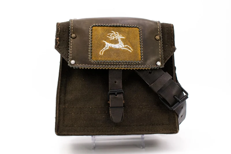 Vintage French Radio Operator Style Shoulder Purse with Traditional "Deer" Embroidery