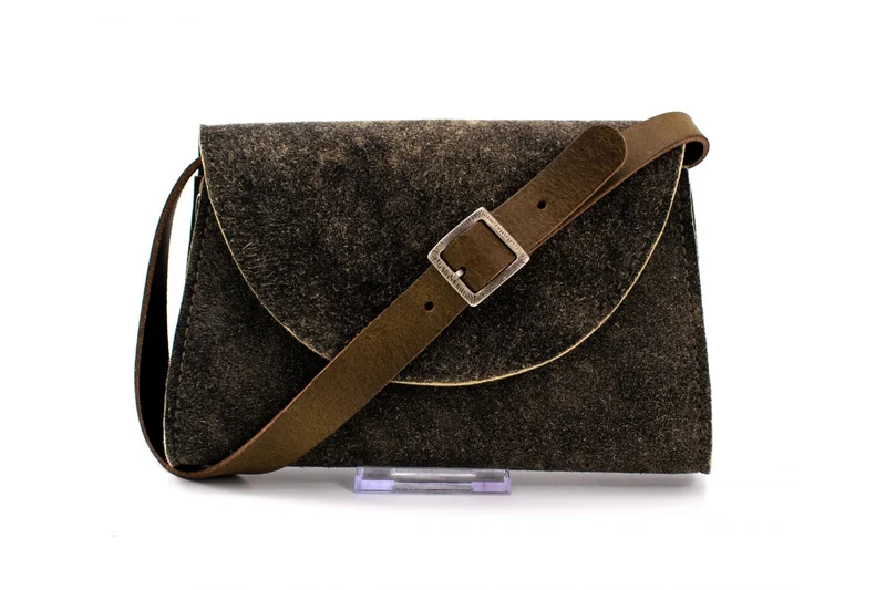 Austrian Brown Deerskin Envelope Clutch Purse with Adjustable Utility Leather Strap