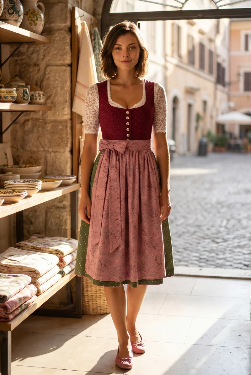 Berwin Long Dirndl 2pcs. 75cm 'Heidi' burgundy