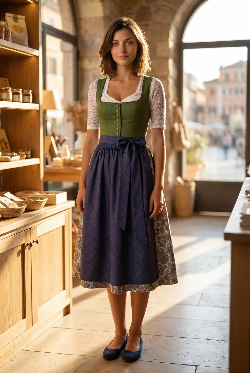 Berwin Long Dirndl 2pcs. 75cm 'Astrid' olive