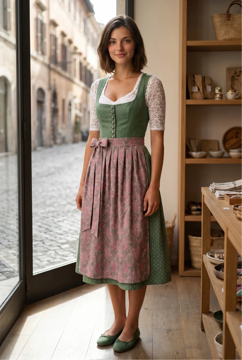 Berwin Long Dirndl 2pcs. 75cm 'Greta' sage