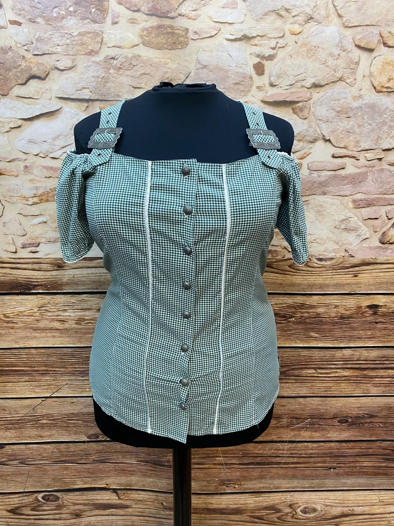 Vintage Trachtenbluse grün weiß kariert Vichykaro Laura T Gr. 46