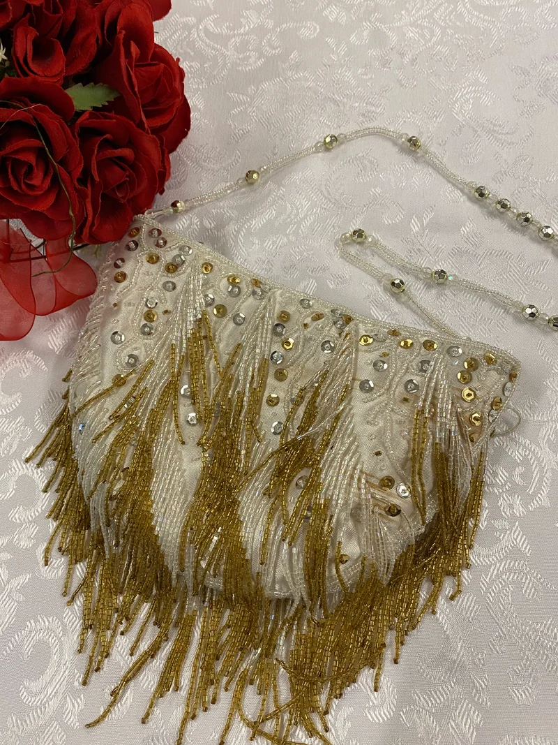Vintage Abendtasche Gold mit Perlen