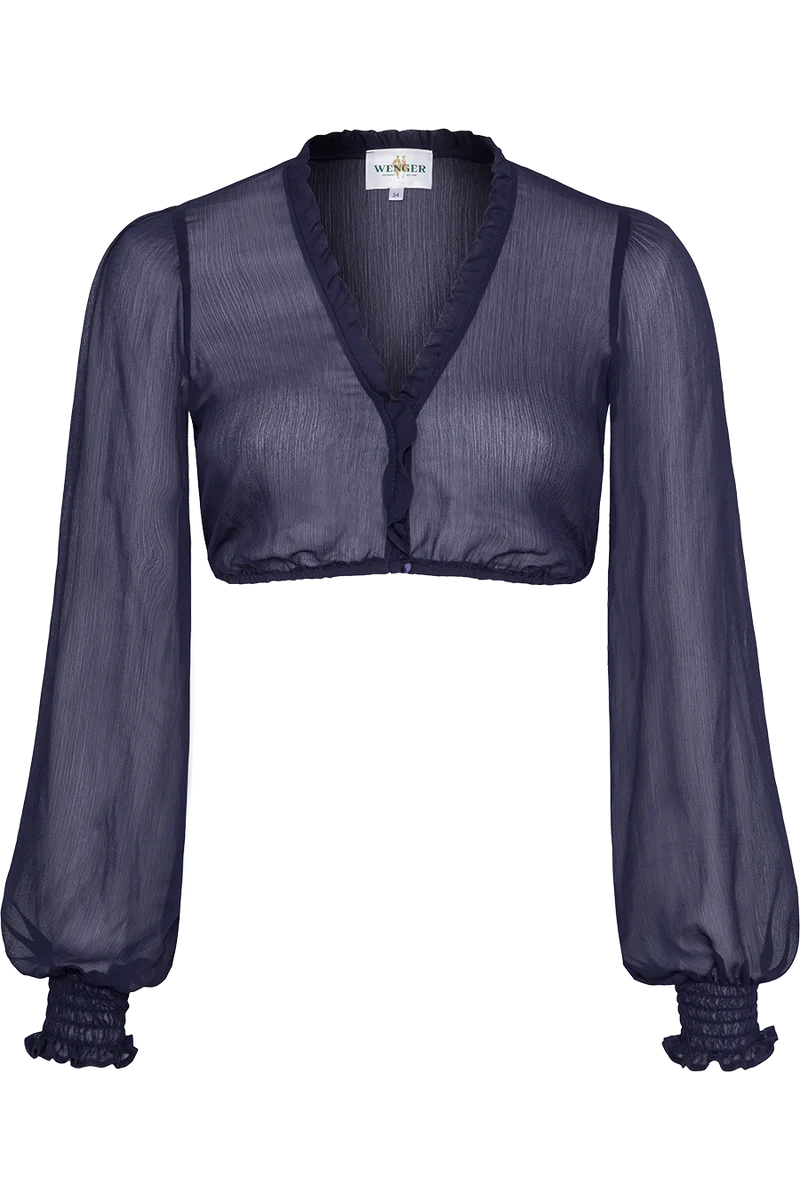 Dirndlbluse mit V-Ausschnitt und Rüschen - blau