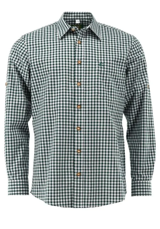 OS Trachten Men's Long Sleeve Regular Fit Shirt "Rusty" green