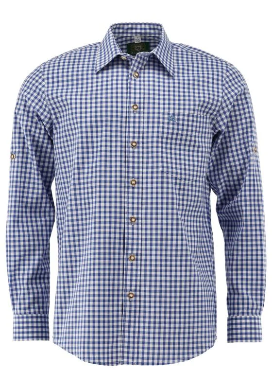 OS Trachten Men's Long Sleeve Regular Fit Shirt "Rusty" blue