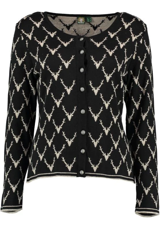 OS Trachten Women's Cardigan — Antler Knit - black