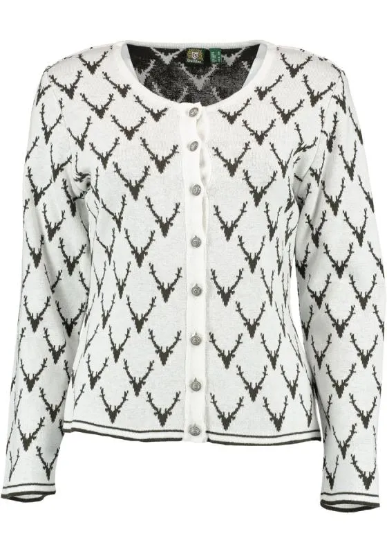 OS Trachten Women's Cardigan — Antler Knit - white/green