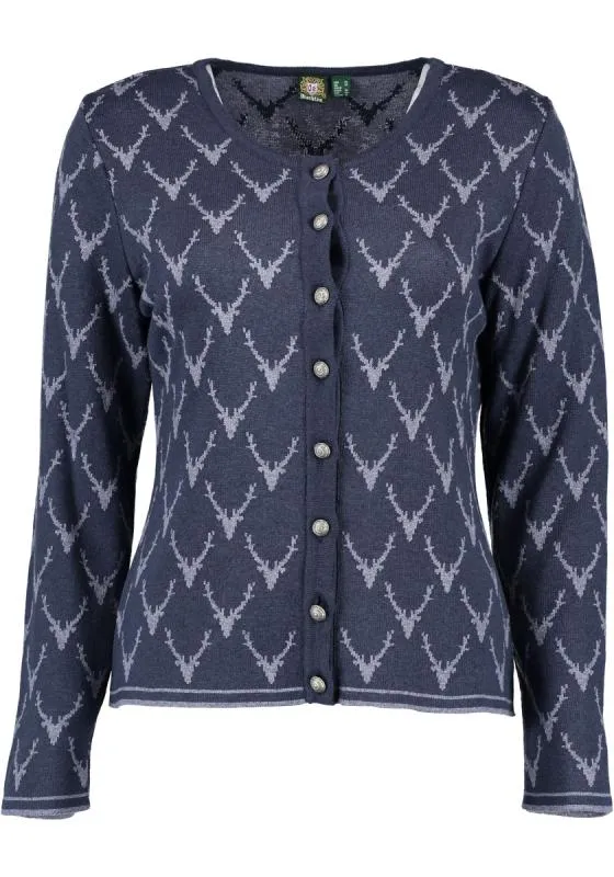 OS Trachten Women's Cardigan — Antler Knit - navy