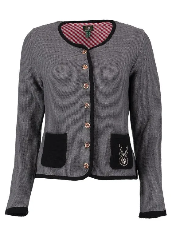 OS Trachten Women's Cardigan — Traditional Deer Embroidery- anthracite