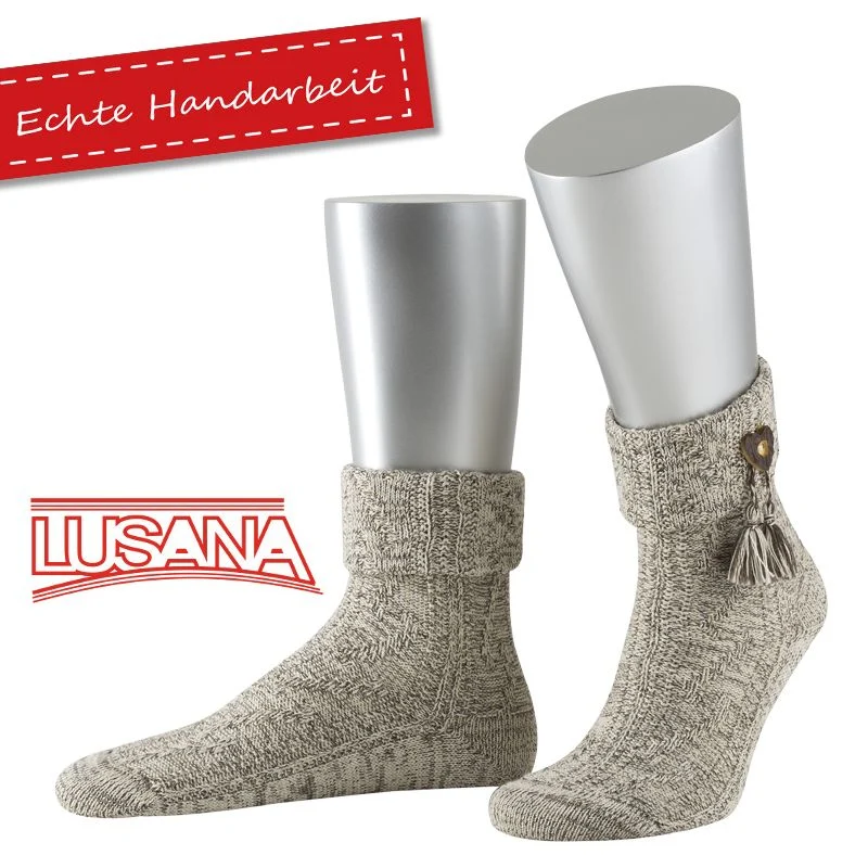 Women's Turn-up sock with heart button and 2 tassels "melange"