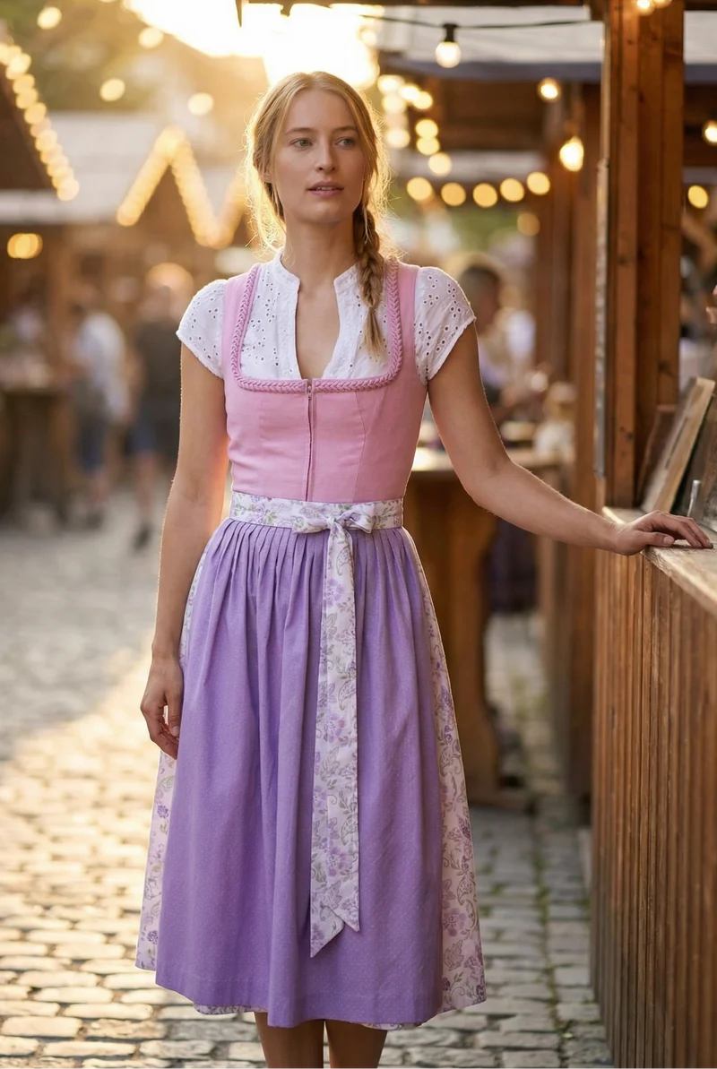 Berwin Long Dirndl 2pcs. 75cm "Pippi" pink/purple