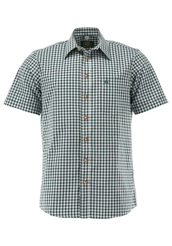 OS Trachten Men's Short-Sleeve Trachten Shirt — green & White Check