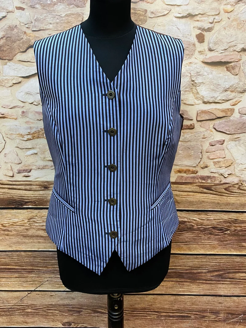 Vintage Damen Weste Nadelstreifen Braun Blau – Größe 38