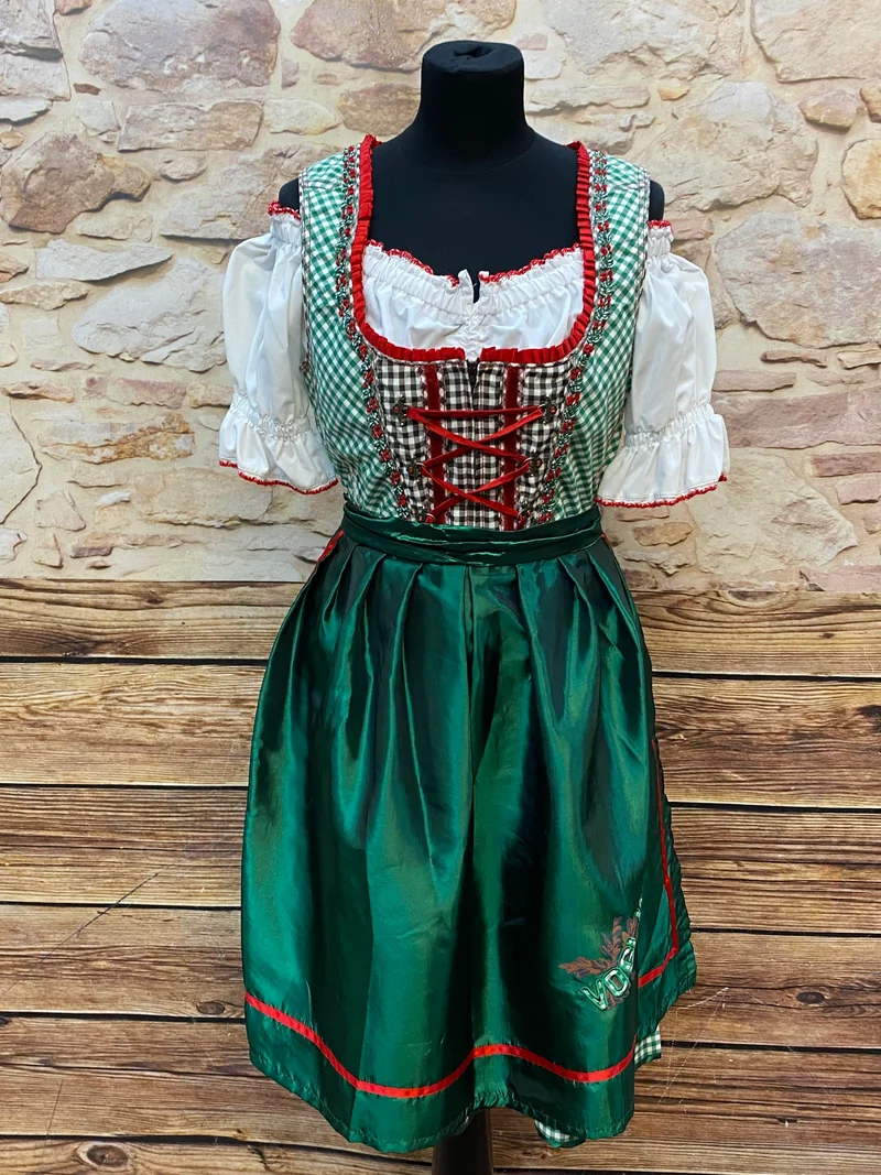 Vintage Dirndl Set Grün-Rot Kariert Gr. 40 – 3-teilig