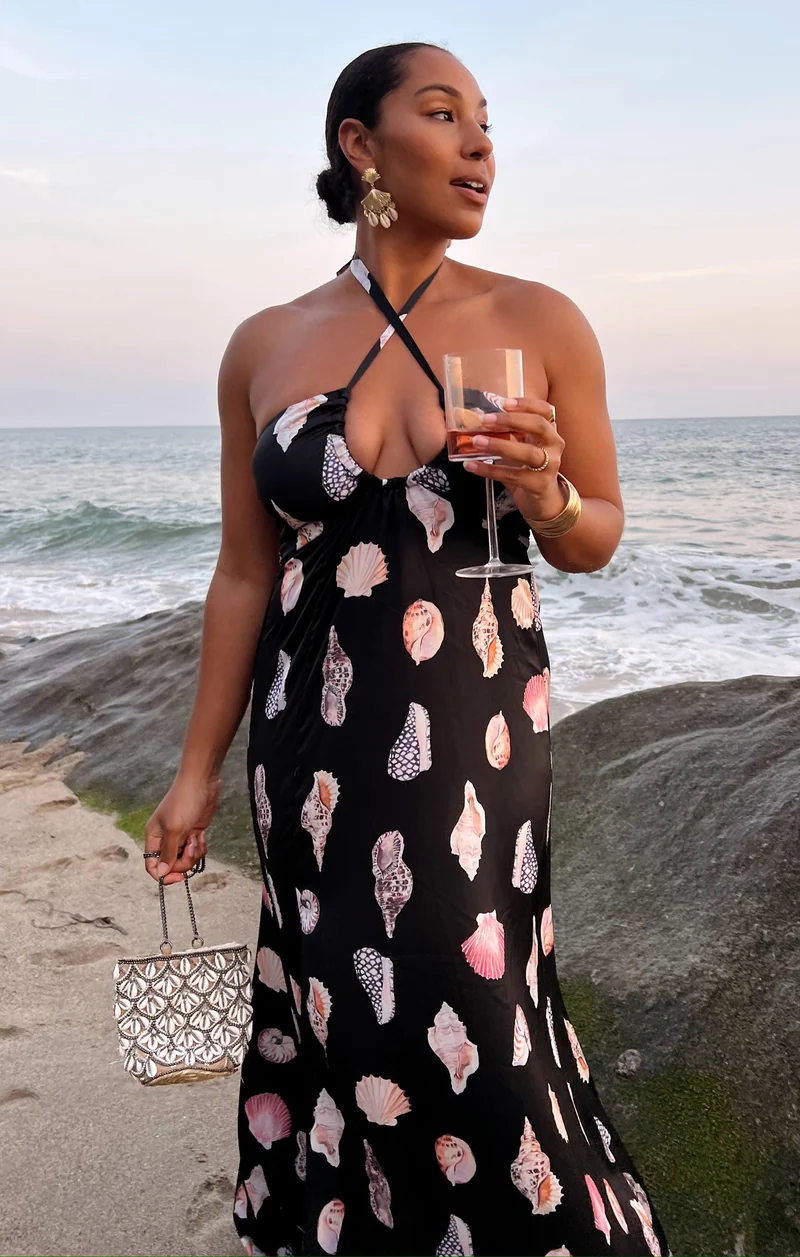 Milos Maxi Dress ~ Black Shell Luxe Satin