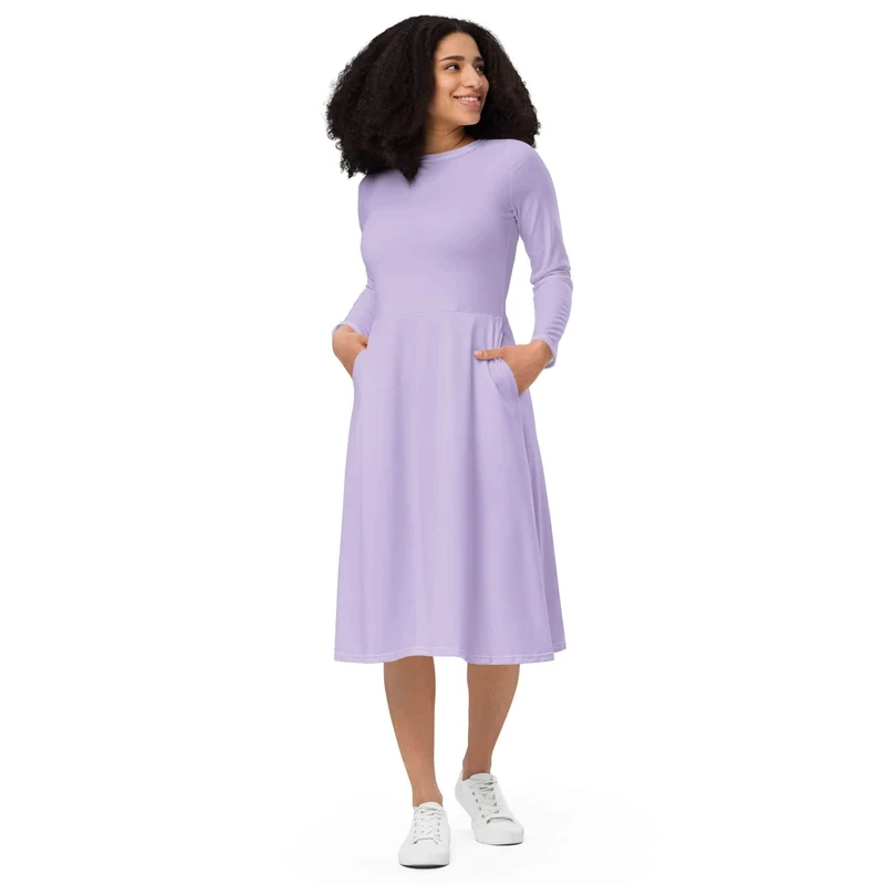 Lavender Midi Dress with Pockets: Softness and Modern Effortless Elegance.
