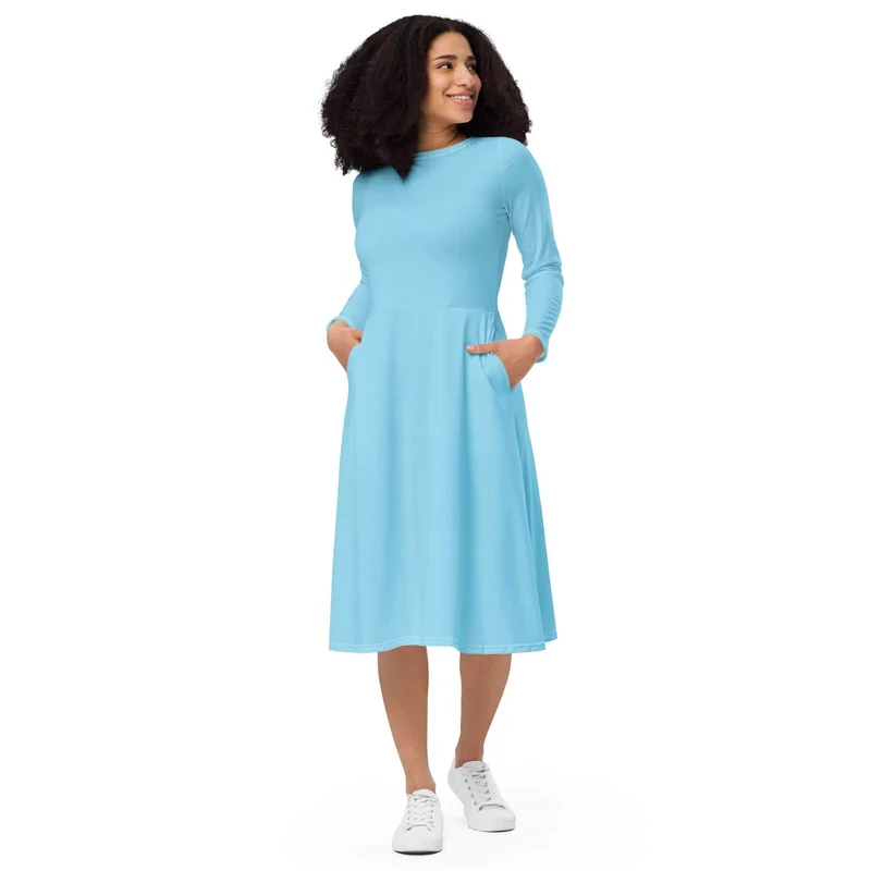 Light Blue Midi Dress with Pockets – Freshly Stylish Comfort!