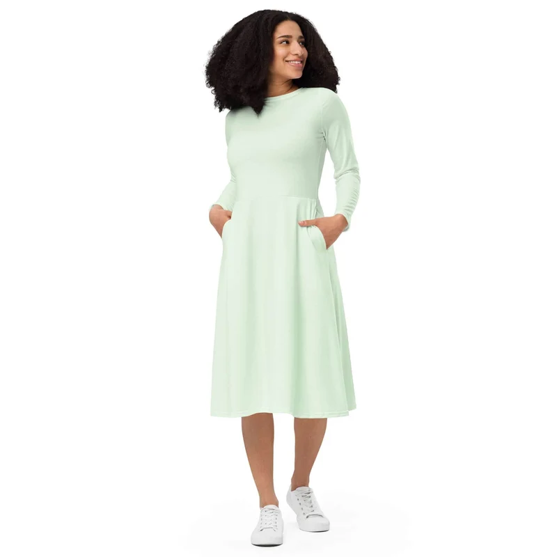 Mint Green Midi Dress with Pockets: Natural Beauty and Carefree Freedom.