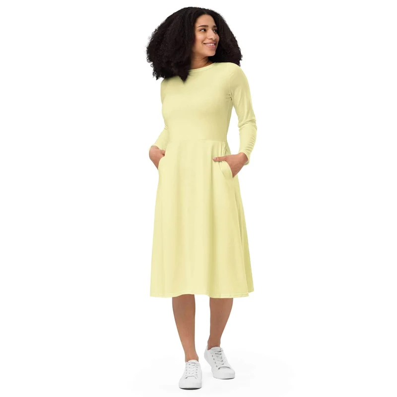Pastel Yellow Midi Dress with Pockets: A Light and Bright Choice for Every Occasion.