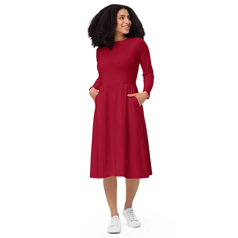 Red Midi Dress with Pockets: Everyday Luxury and Effortless Elegance.
