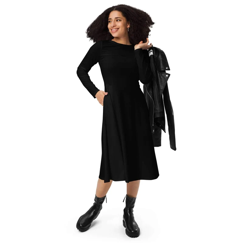 Long-Sleeve Midi Dress – With Pockets! Timeless Elegance and Unparalleled Comfort!