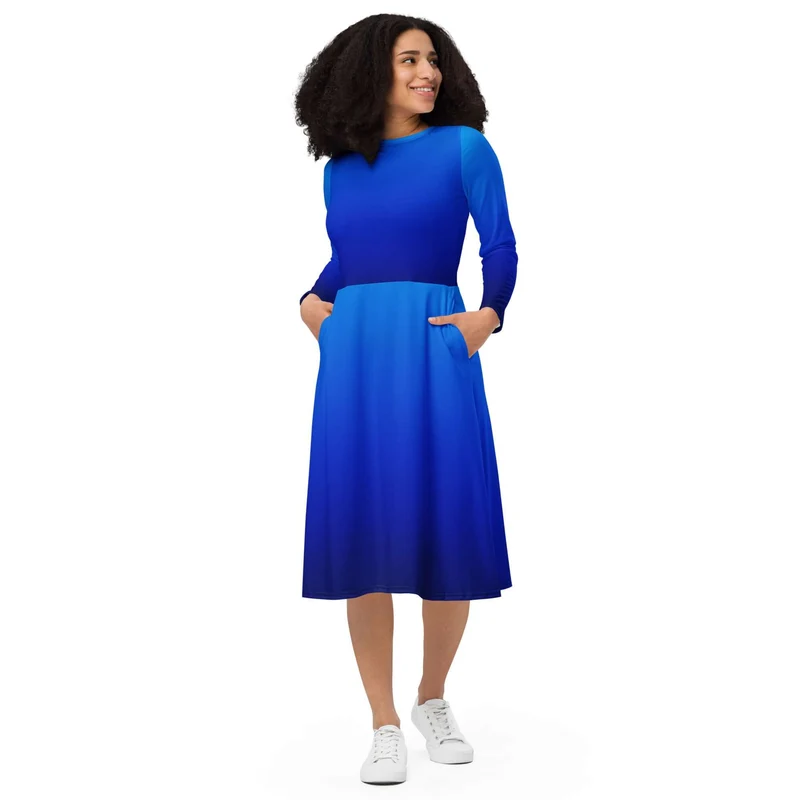 Shades of Blue: A Flowing Ombre Midi Dress for Comfort and Style