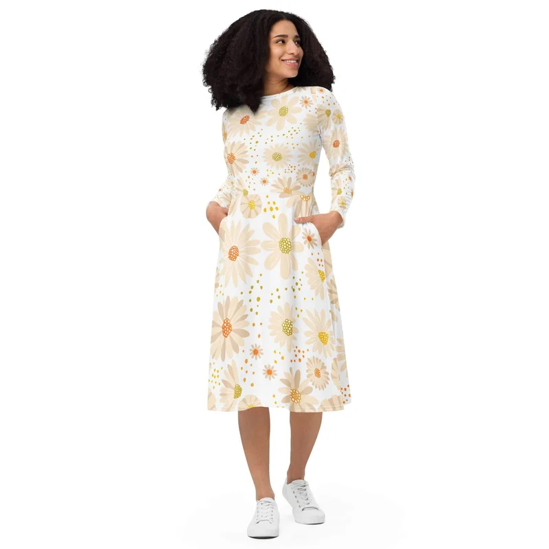 Charming Floral Dress with Long Sleeves – Always a Sunny Choice!