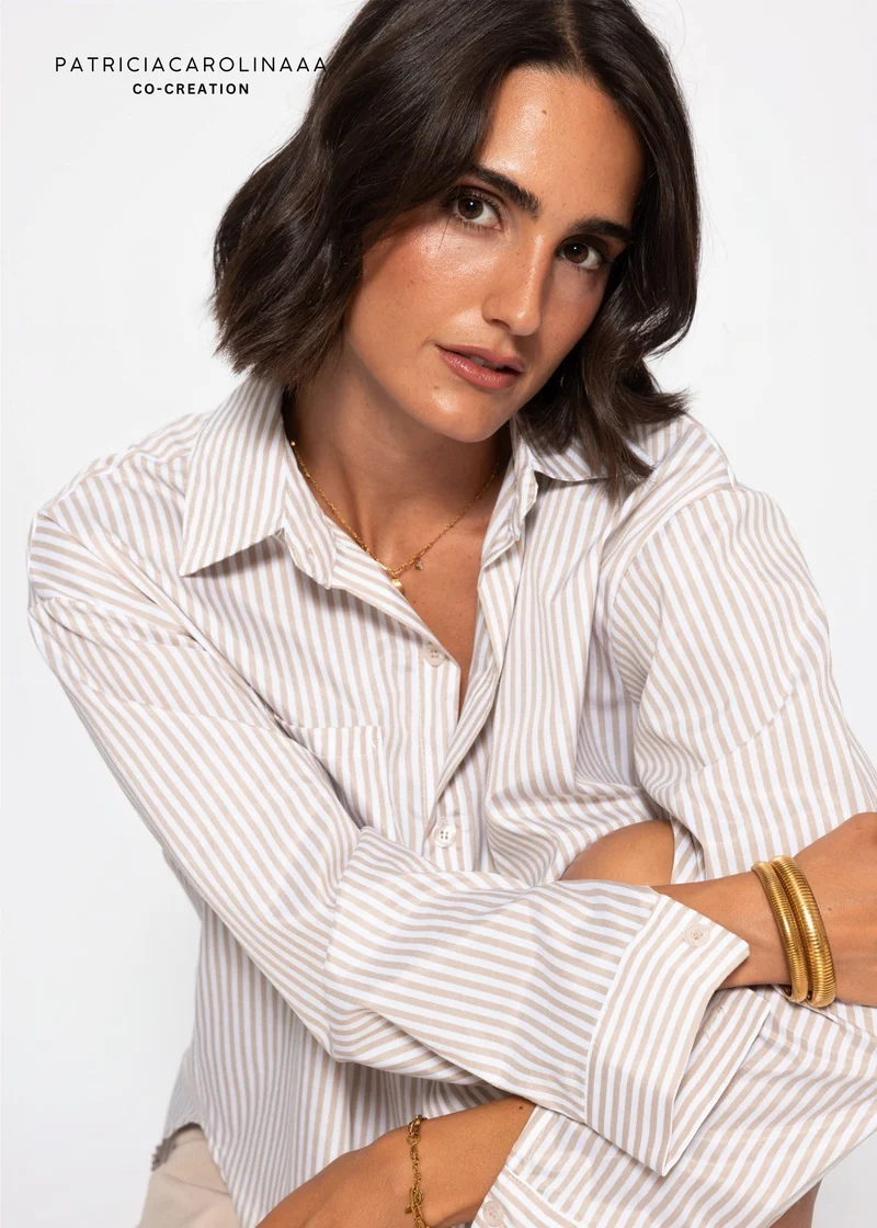 Gestreifte Oversize Bluse - beige
