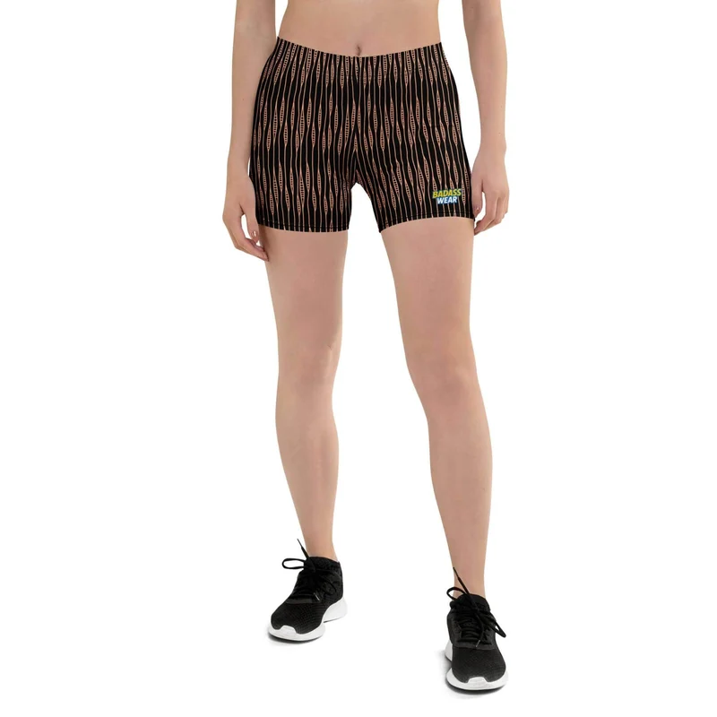 Badass Wear: Versatile Shorts – Black with Gold-Brown Vertical Pattern