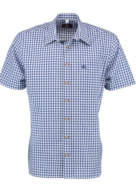 OS Trachten Men's Short-Sleeve Trachten Shirt — Blue & White Check
