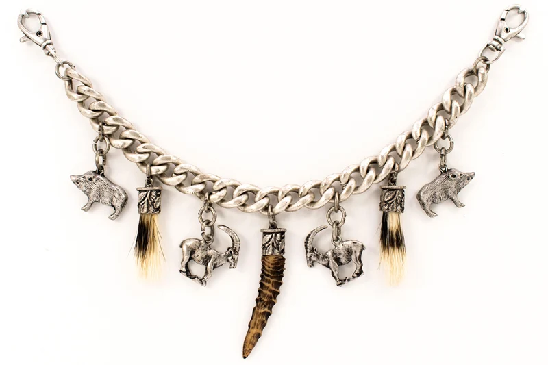 Charivari with ibex, horn and beard in antique silver