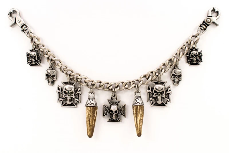 Charivari "skulls and horn" in antique silver