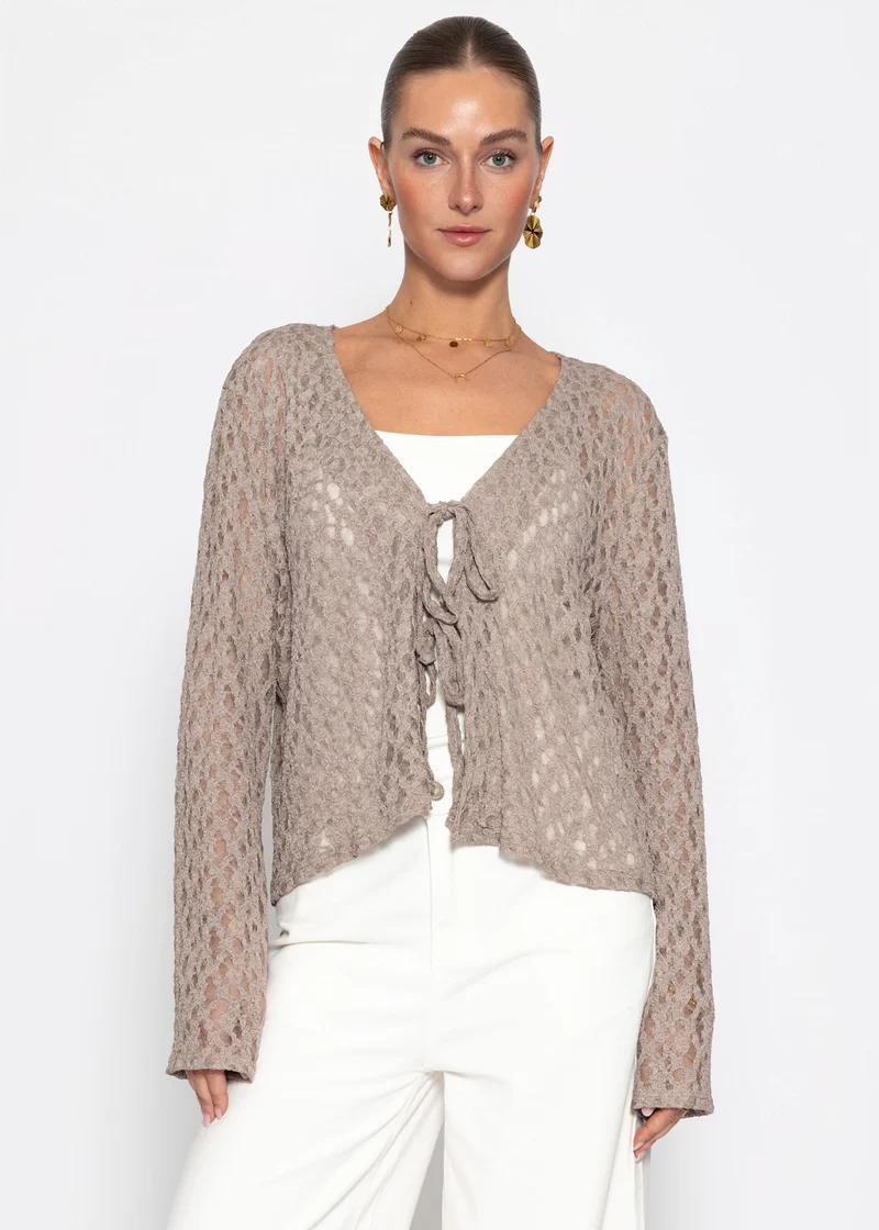 Spitzen Blusenjacke mit Bindebänder - taupe