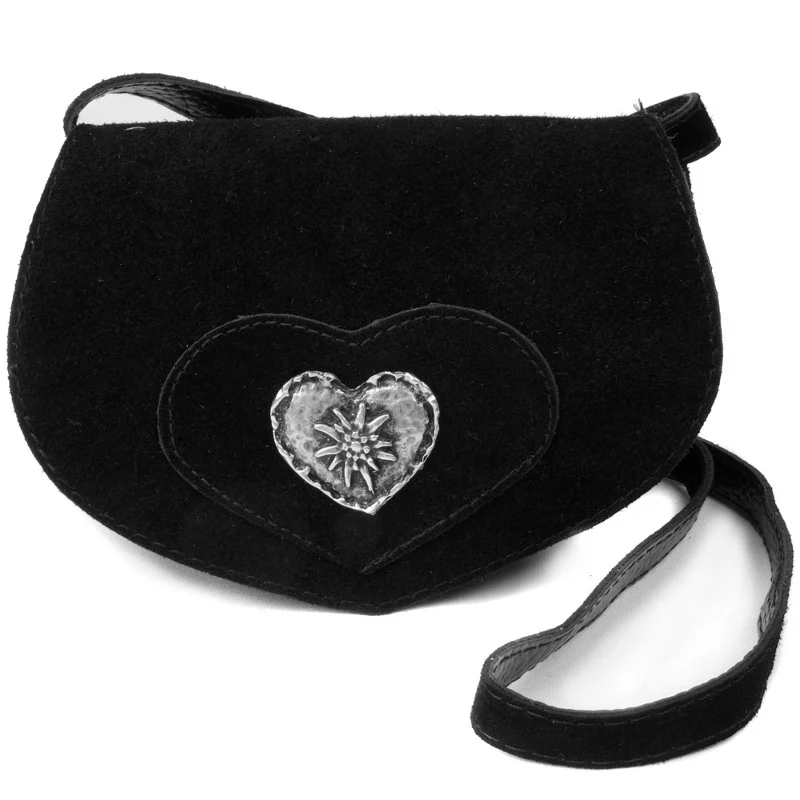 Wildledertasche in Herzform klein schwarz