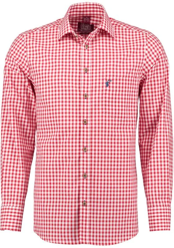 OS Trachten Men's Long Sleeve Slim Fit Shirt "Kurtis" red