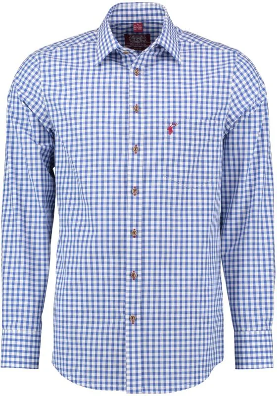 OS Trachten Men's Long Sleeve Slim Fit Shirt "Kurtis" blue