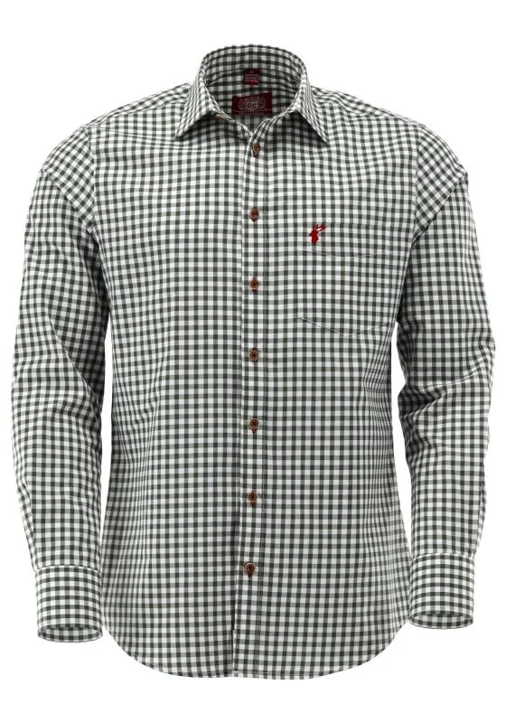 OS Trachten Men's Long Sleeve Slim Fit Shirt "Kurtis" green