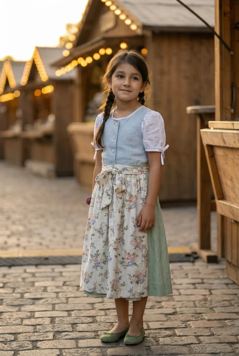 Barwolf Girls Dirndl 3 pcs. "Anni" blue/green