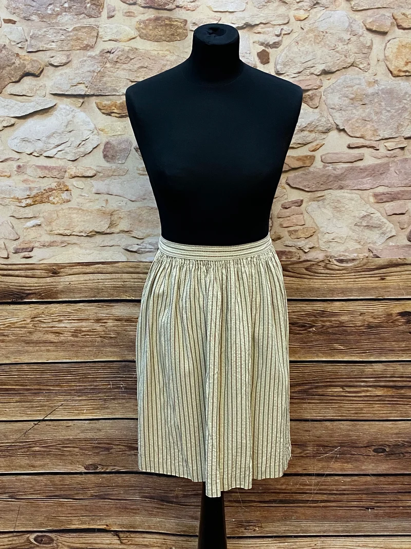 Vintage Dirndlschürze beige - Streifen, mittlellang
