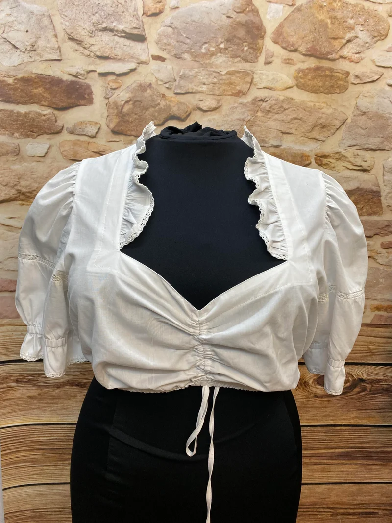 Dirndlbluse weiß - Rüschenkragen, Gr. 50