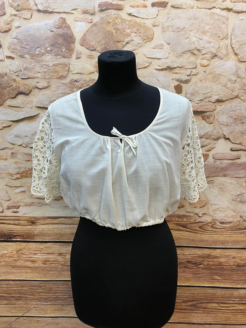 Vintage Dirndlbluse Damen 40 – Creme mit Häkelspitze