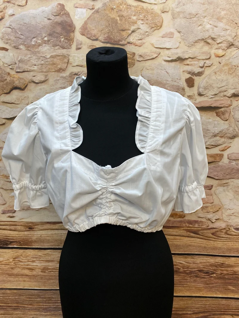 Vintage Dirndlbluse weiß - Rüschen, Gr. 42