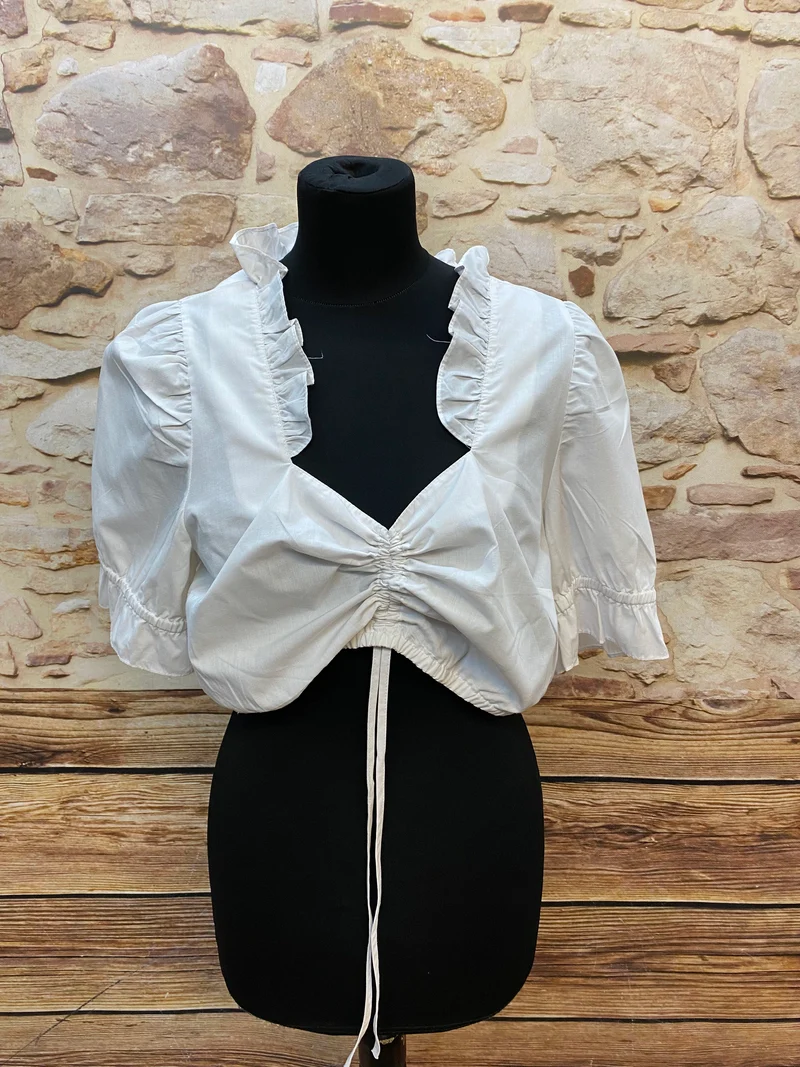 Dirndlbluse weiß - Edel Herz – Rüschenkragen, Gr. 44