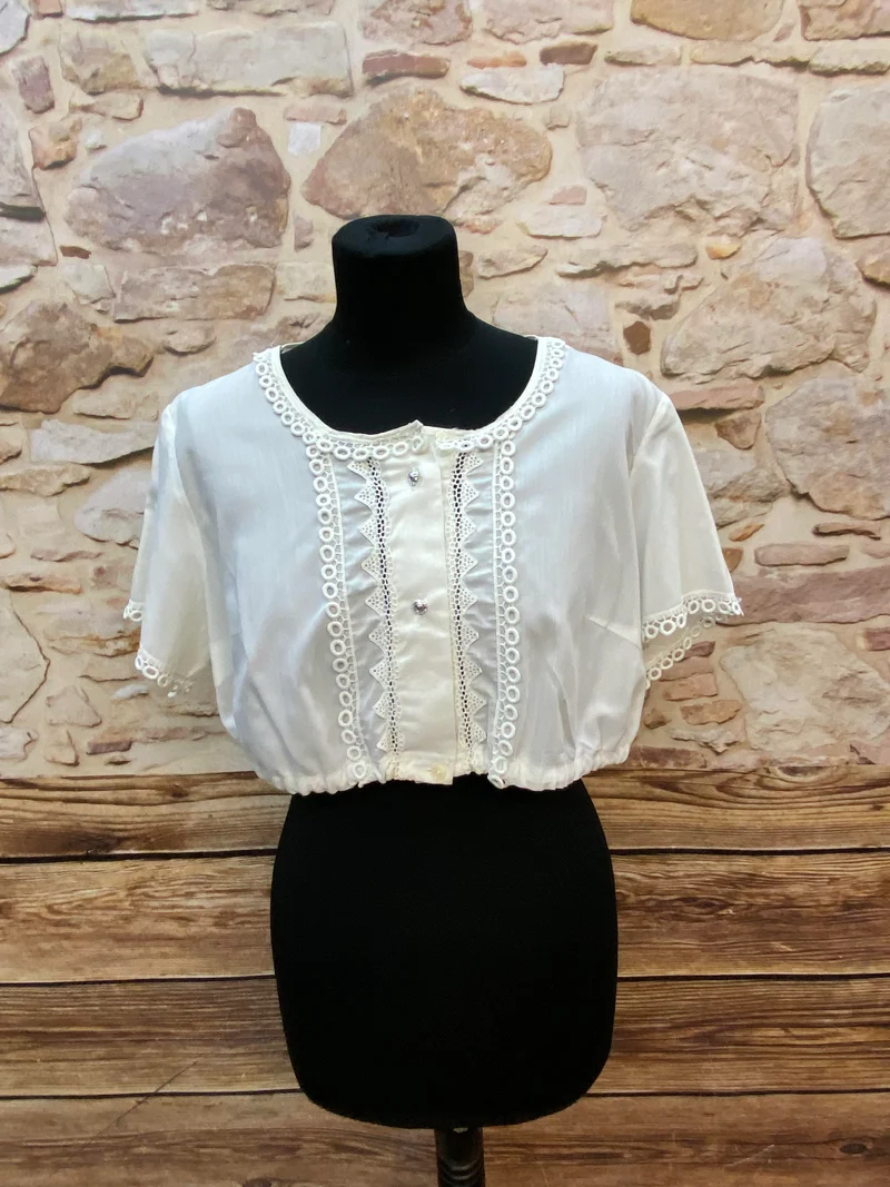 Vintage Dirndlbluse weiß - Häkelspitze, Gr. 44
