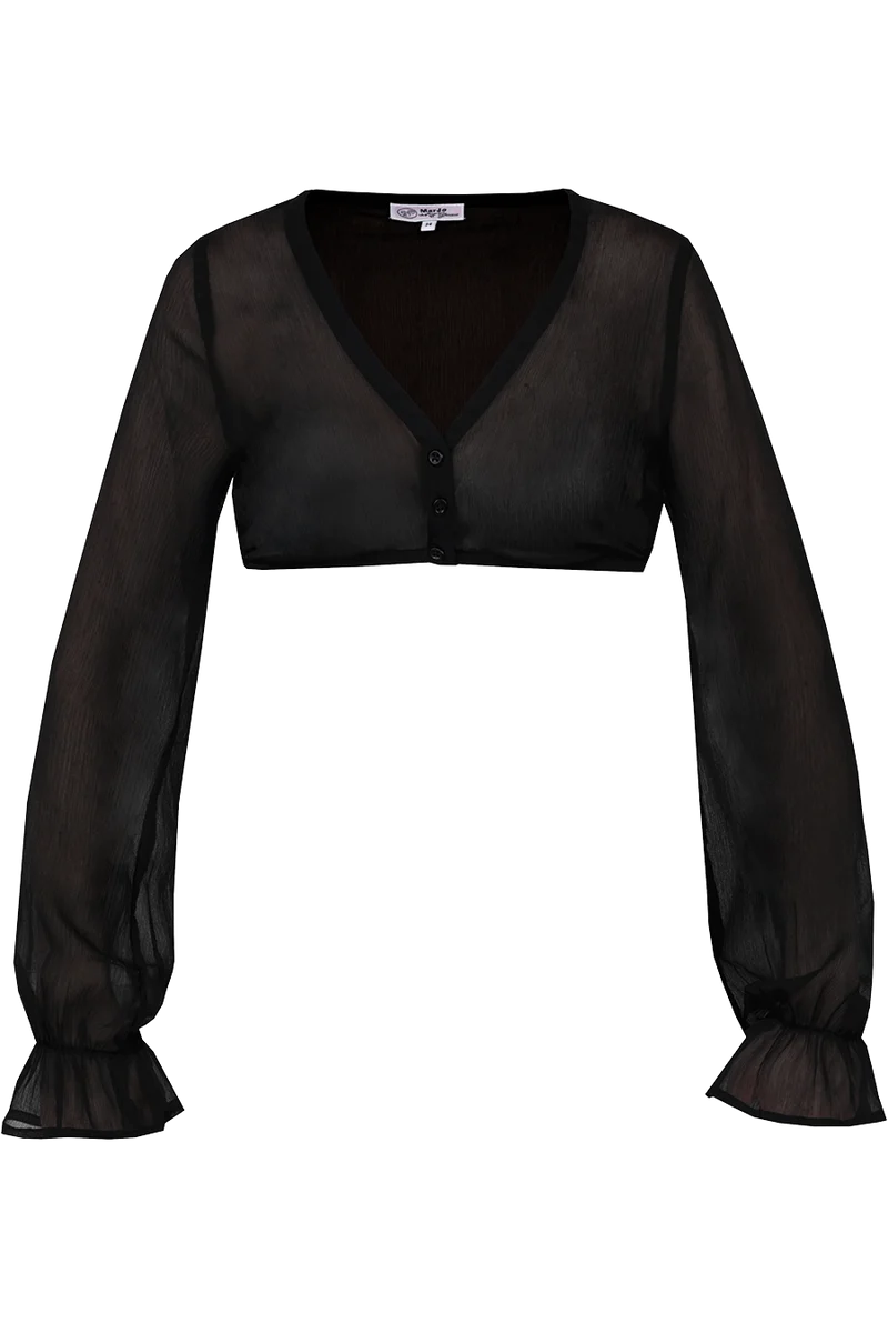 Dirndlbluse mit weiten Ärmeln - schwarz