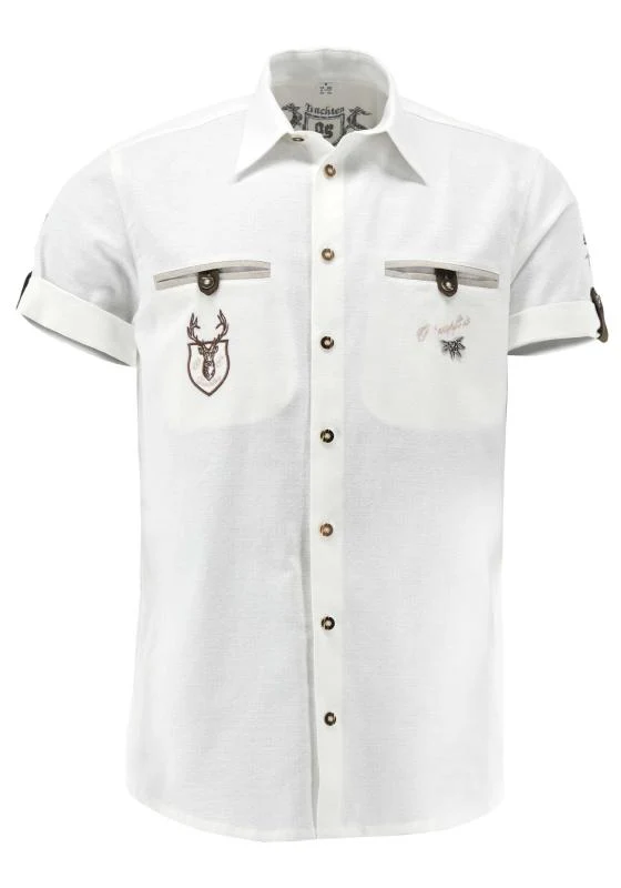 OS Trachten Men's 1/2 Sleeve Regular Fit Shirt "Alpenmark" white