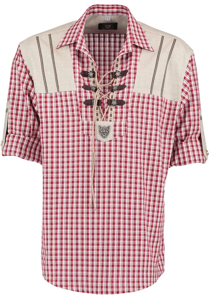 OS Trachten Men's Long Sleeve Regular Fit Shirt "Bergheim" red